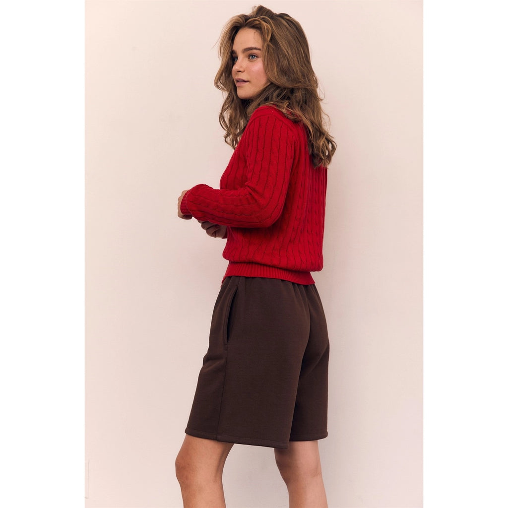 Round Neck Classic Cable Knit Cardigan AAB578