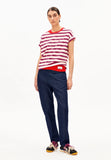 Idaara Stripes Organic Cotton T Shirt - Light Oatmilk/Mars Red/Dynamo Blue