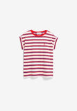 Idaara Stripes Organic Cotton T Shirt - Light Oatmilk/Mars Red/Dynamo Blue