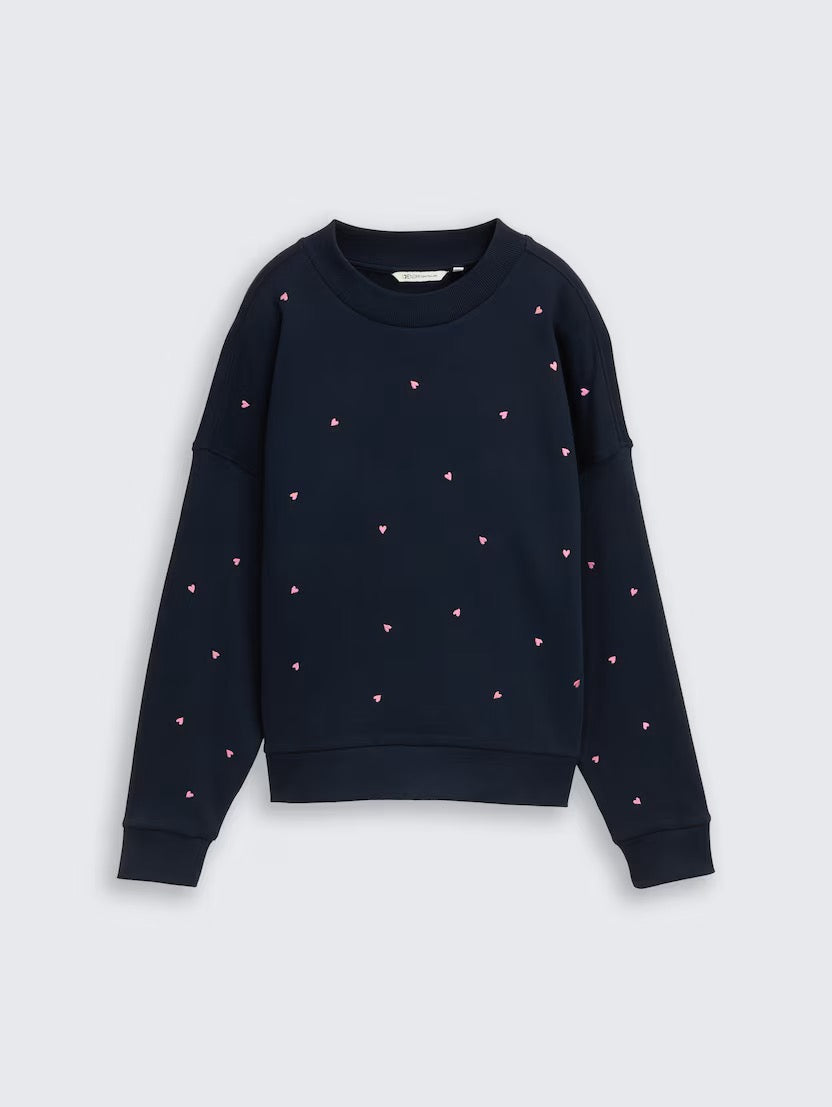 Loose Fit Sweatshirt With Embroidery - Navy/Pink