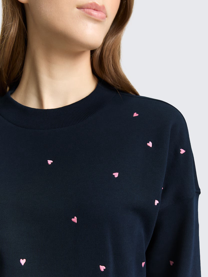 Loose Fit Sweatshirt With Embroidery - Navy/Pink