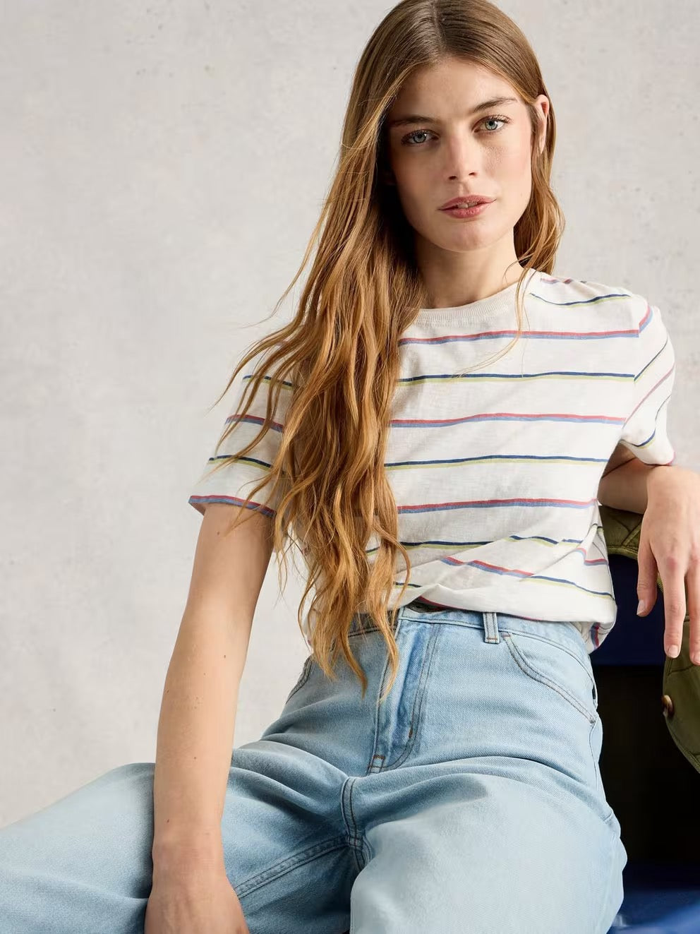 Clara Stripe Short Sleeve Tee - Ivory Print