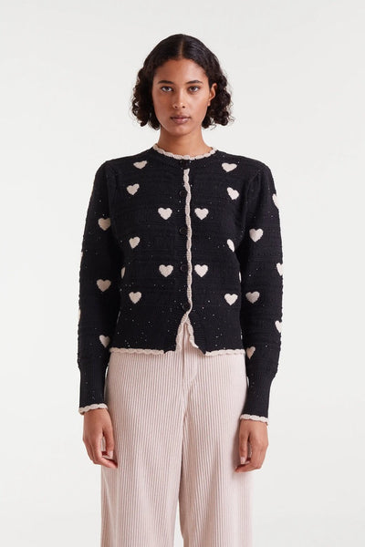White Heart Jacquard Cardigan