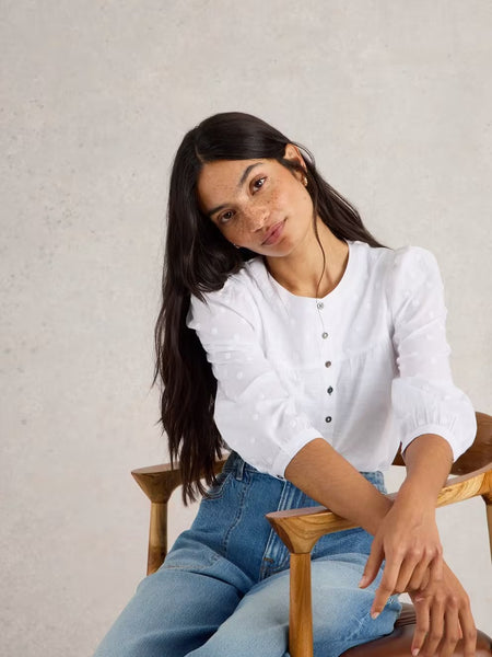 Elise Dobby Mix Top - Pale Ivory