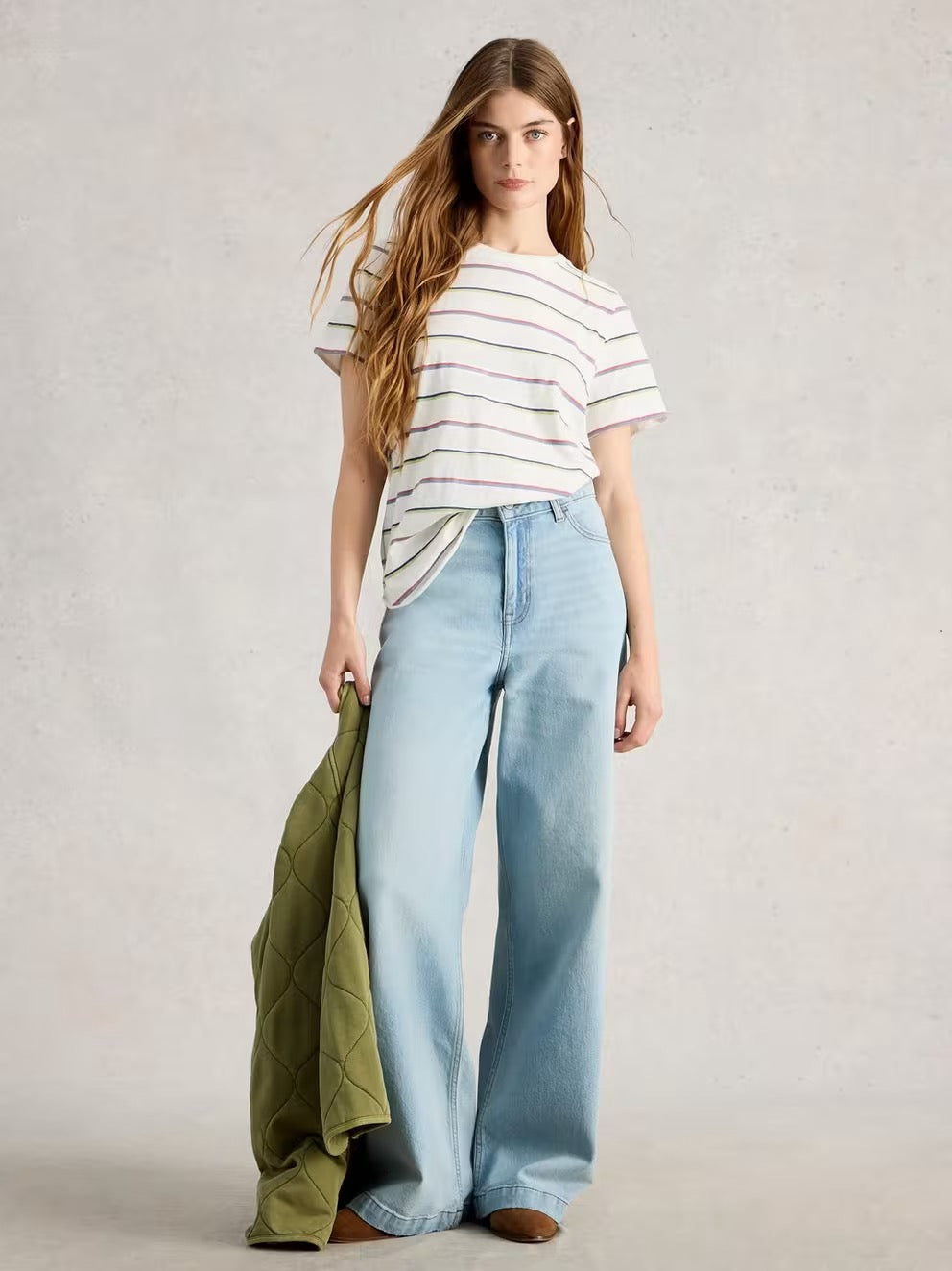 Clara Stripe Short Sleeve Tee - Ivory Print