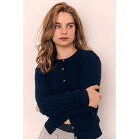 Round Neck Classic Cable Knit Cardigan AAB578