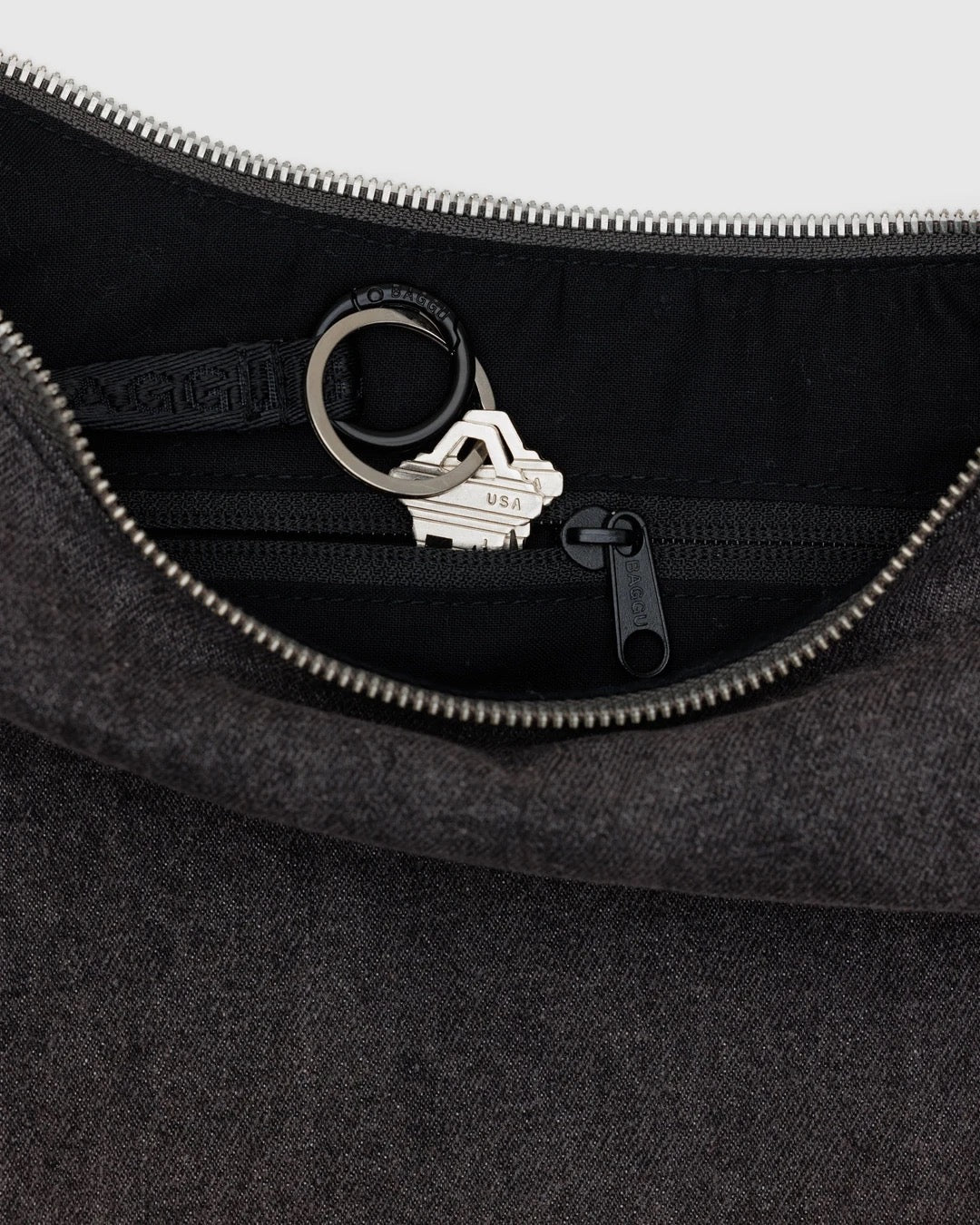 Medium Denim Crescent Bag - Washed Black