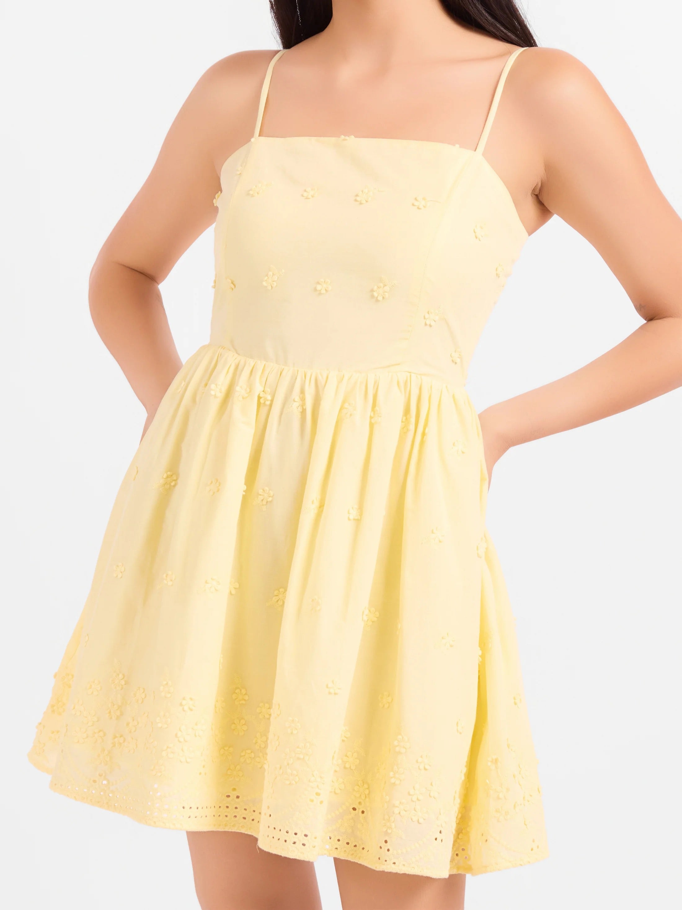 Beachglass Embroidered Mini Dress - Yellow