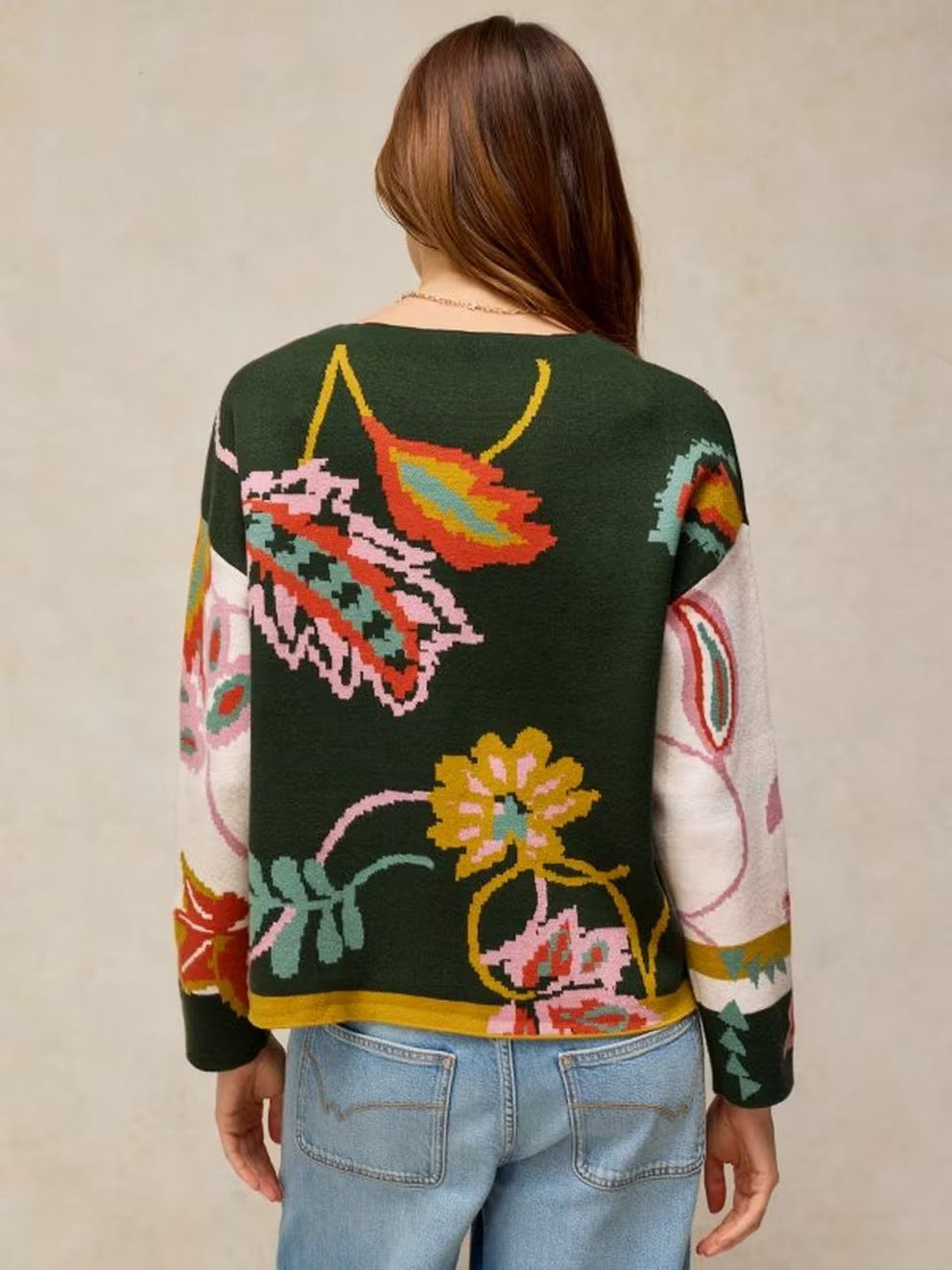 Fabia Floral Jumper - Green Multi