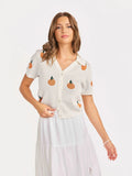 Citron Embroidered Orange Knit Shirt - Ivory/Orange