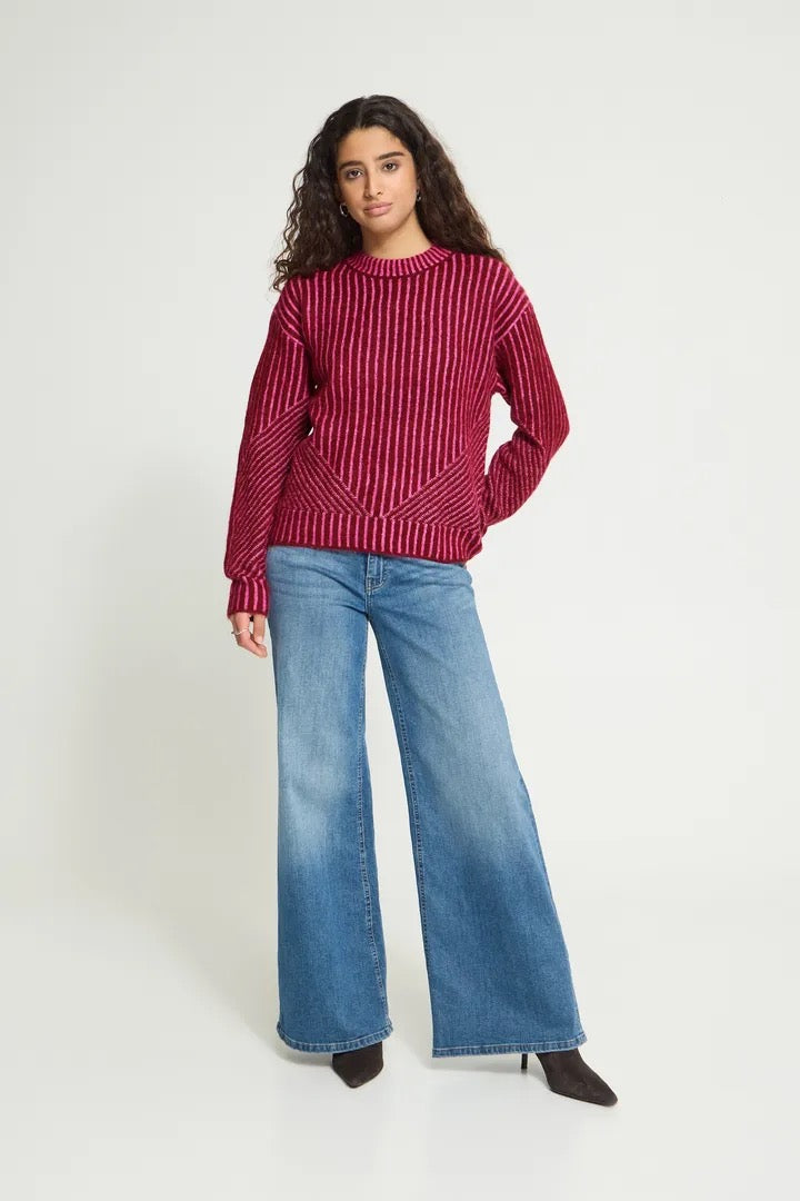 Kamara Long Sleeve Stripes Pullover - Rhododendron