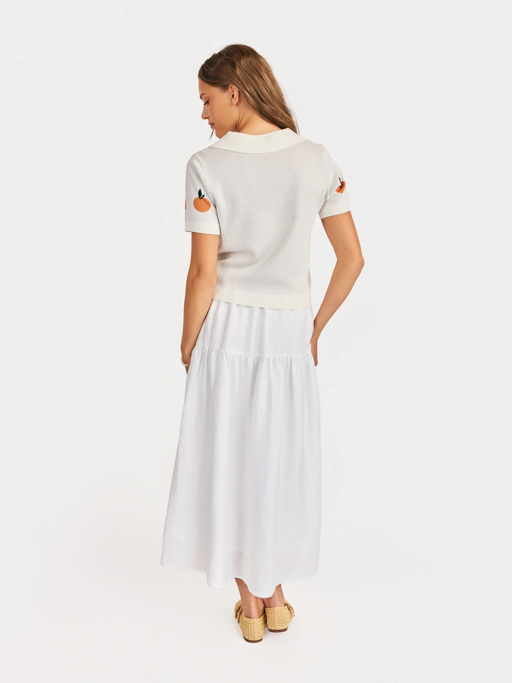 Citron Embroidered Orange Knit Shirt - Ivory/Orange