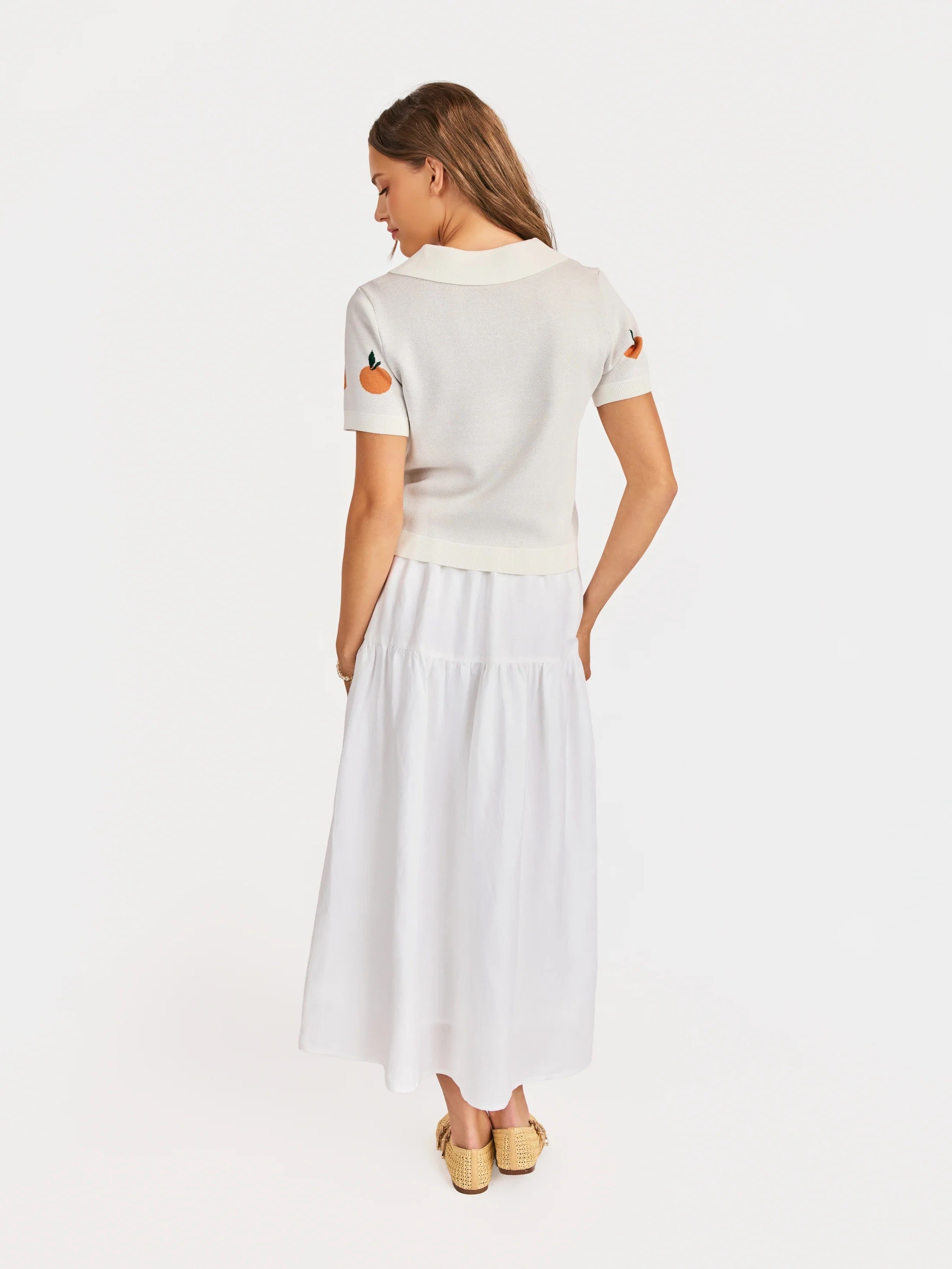 Citron Embroidered Orange Knit Shirt - Ivory/Orange