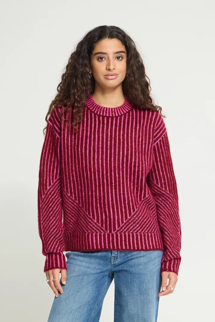 Kamara Long Sleeve Stripes Pullover - Rhododendron