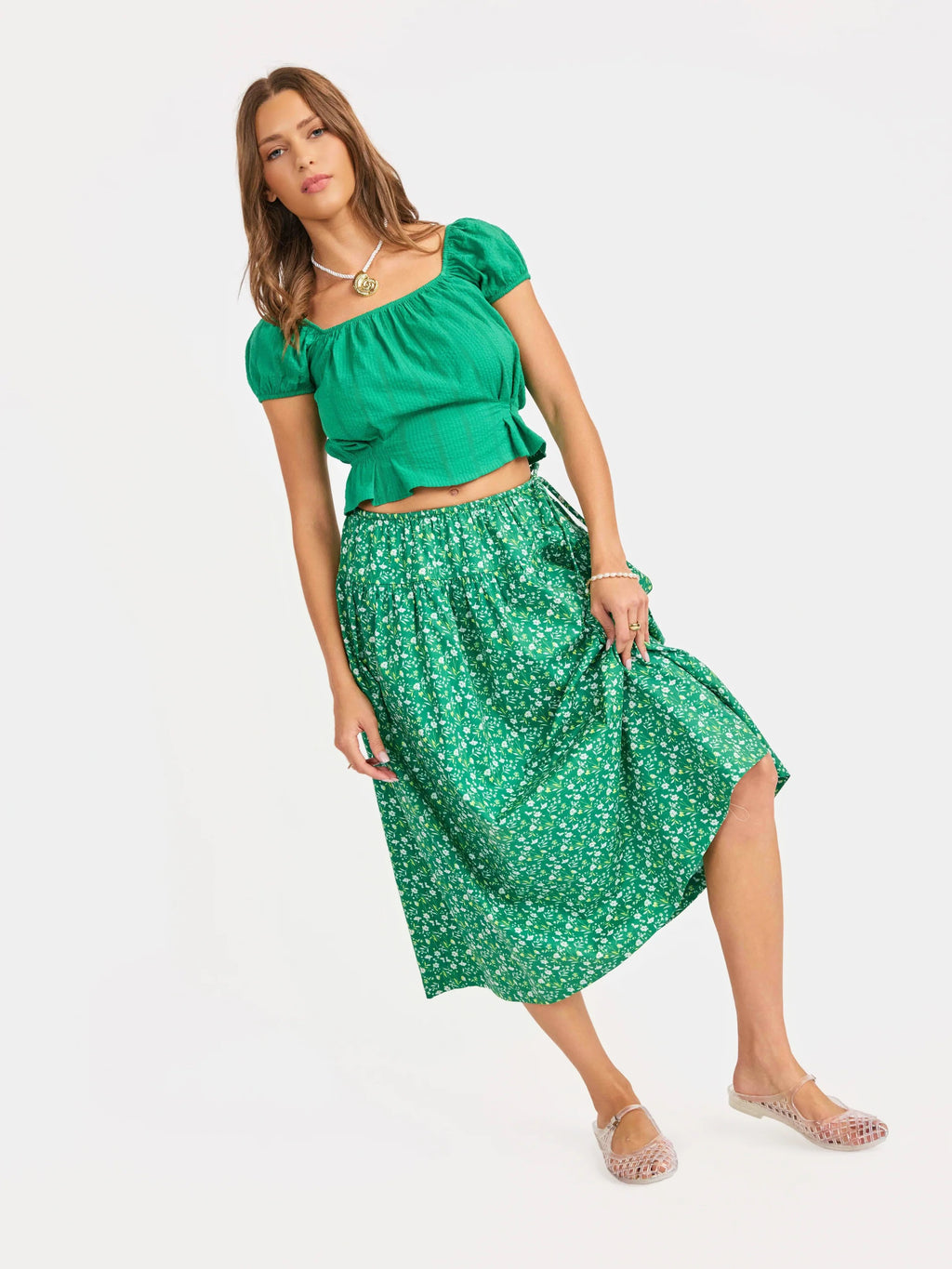 Sun Escape Midi Skirt - Green