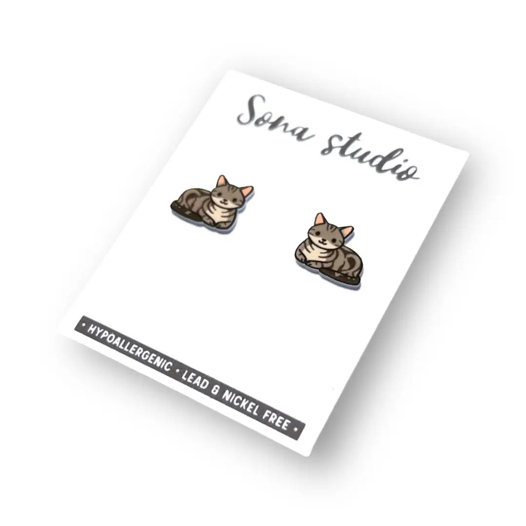 Grey Tiger Kitties Earrings
