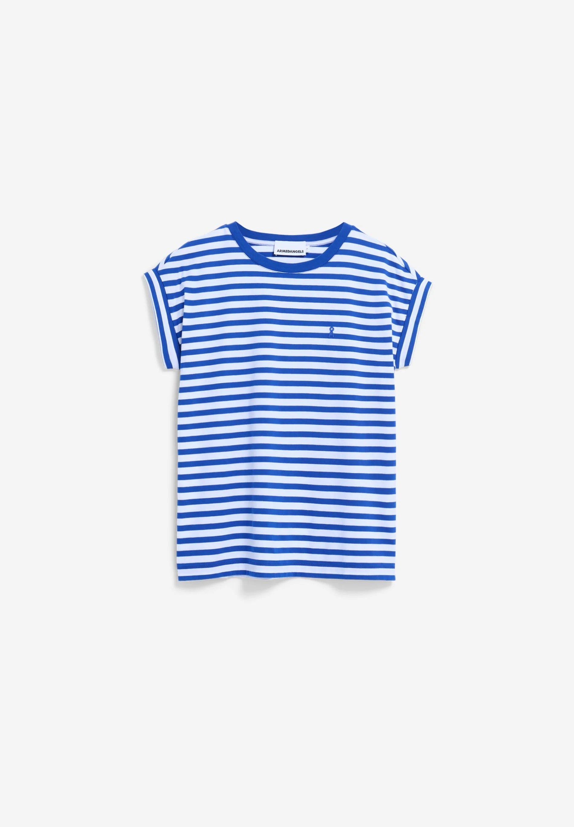 Idaara Stripes Organic Cotton T Shirt - White/Dynamo Blue