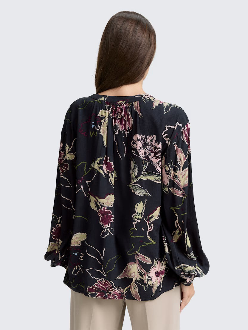 Loose Fit Patterned Blouse - Big Flower