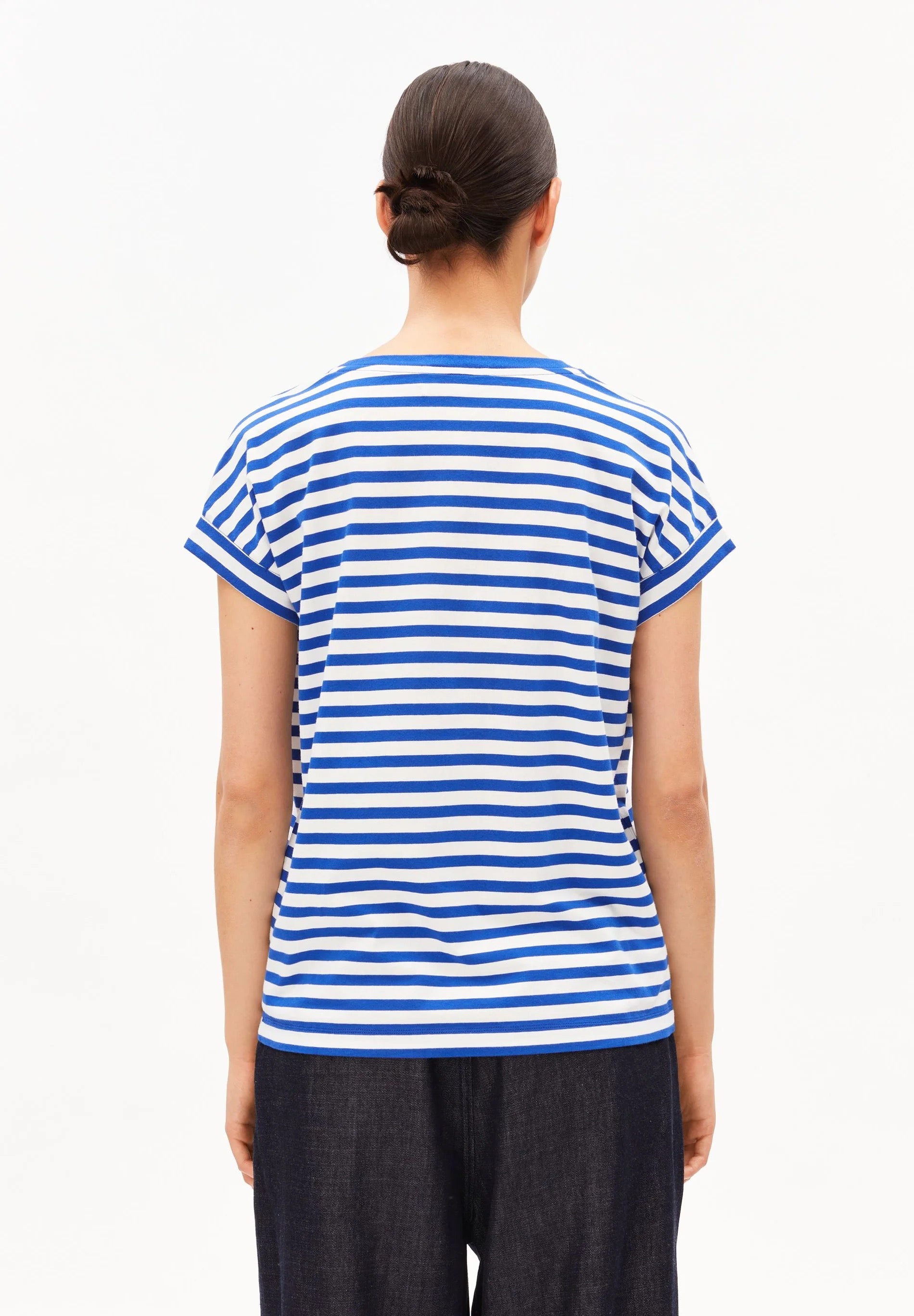 Idaara Stripes Organic Cotton T Shirt - White/Dynamo Blue