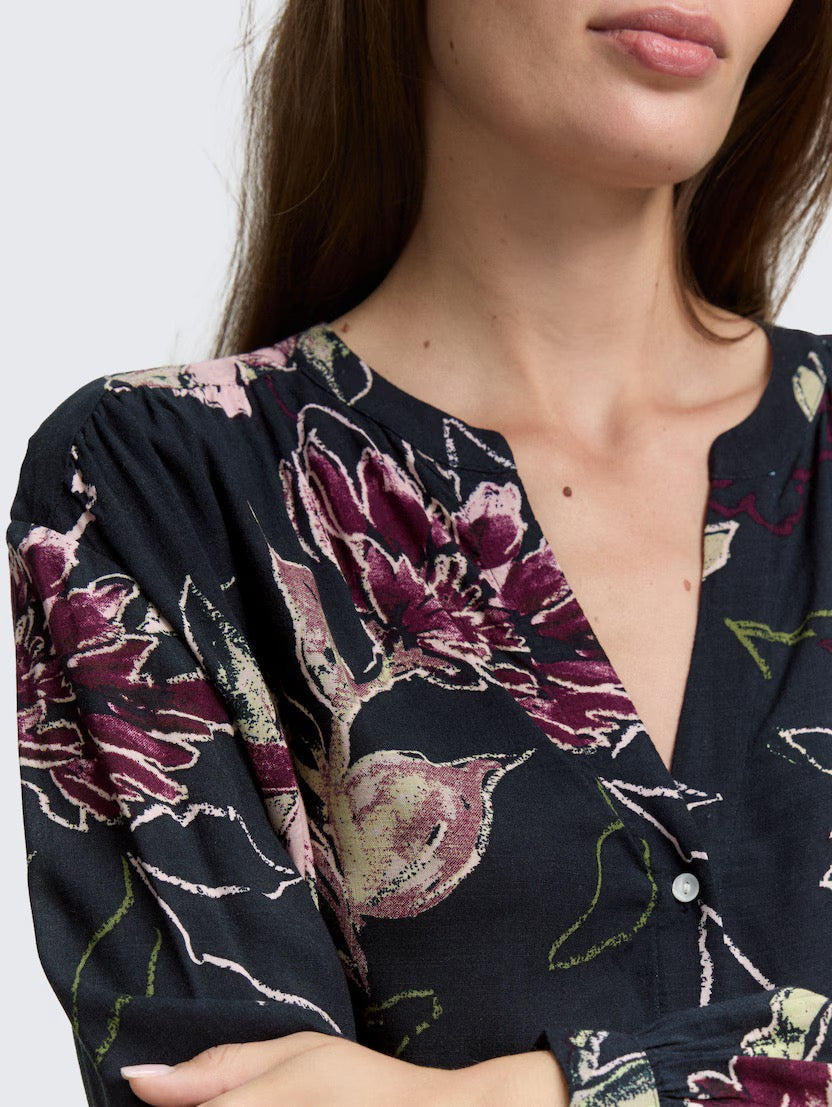 Loose Fit Patterned Blouse - Big Flower