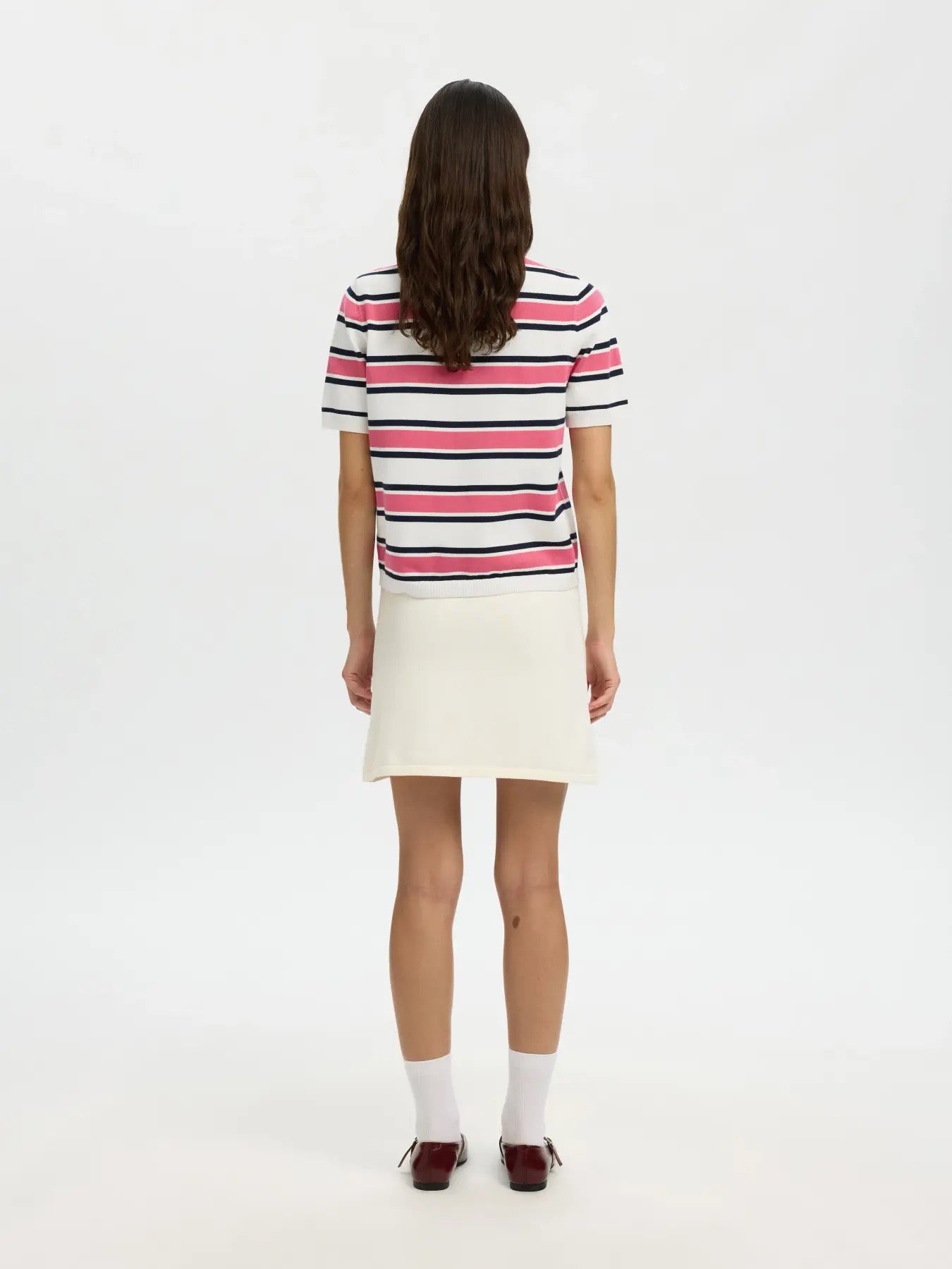 Famour Knit Polo Cardigan - Egret/Hot Pink/Sky Captain