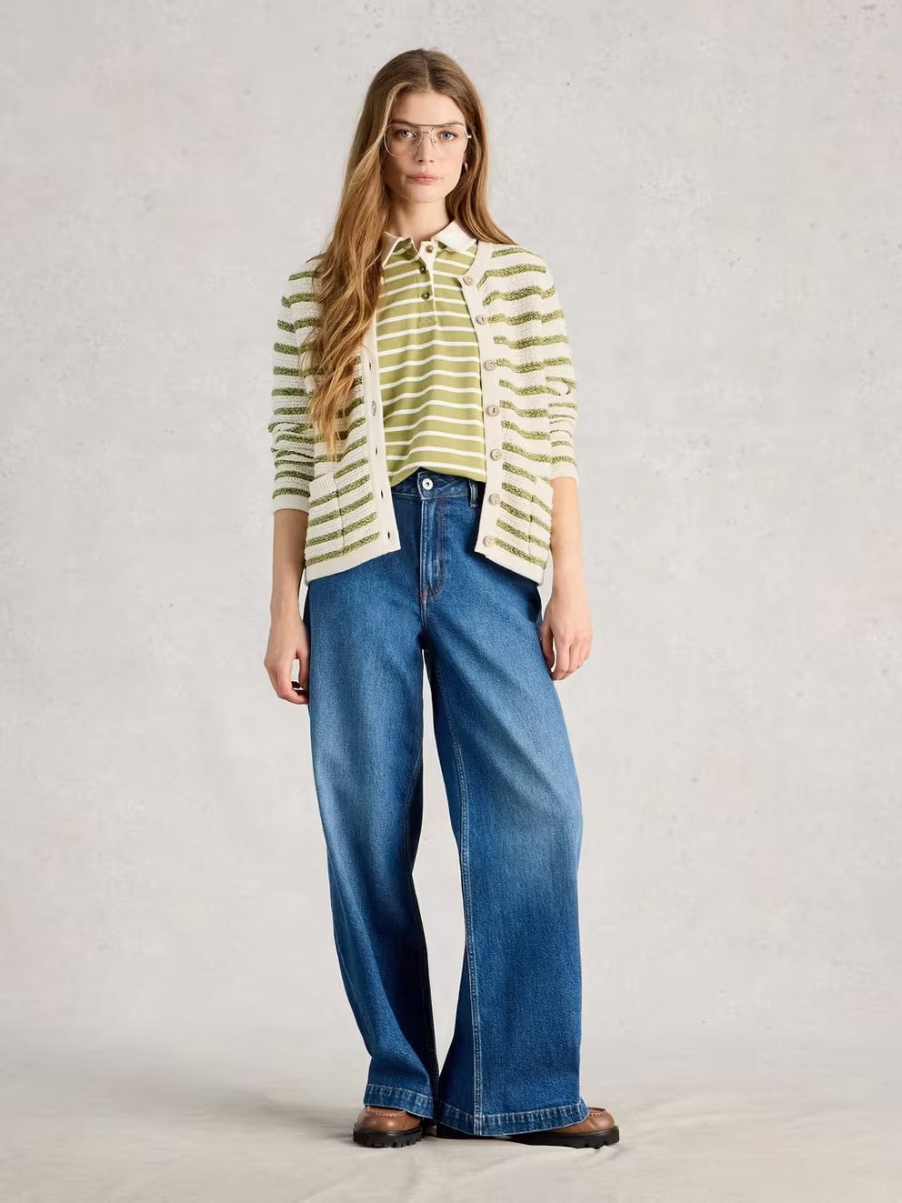 Belle Stripe Cardigan - Ivory Multi