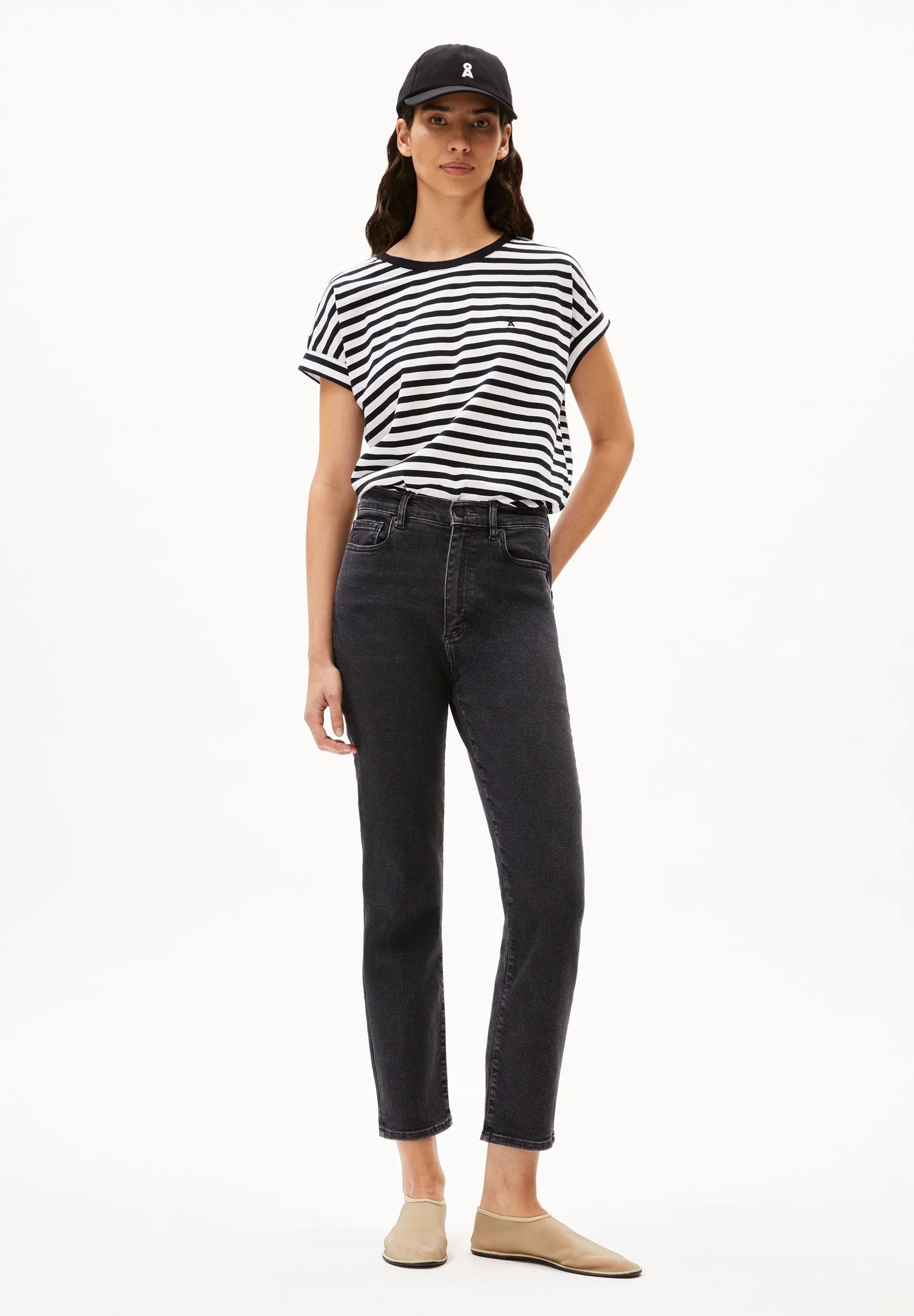 Idaara Stripes Organic Cotton T Shirt - White/Black