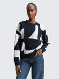 Loose Fit Patterned Sweatshirt - Navy/White