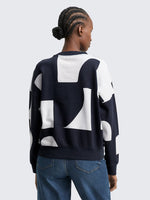Loose Fit Patterned Sweatshirt - Navy/White