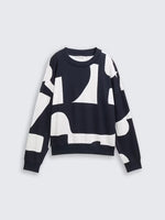 Loose Fit Patterned Sweatshirt - Navy/White