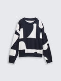 Loose Fit Patterned Sweatshirt - Navy/White