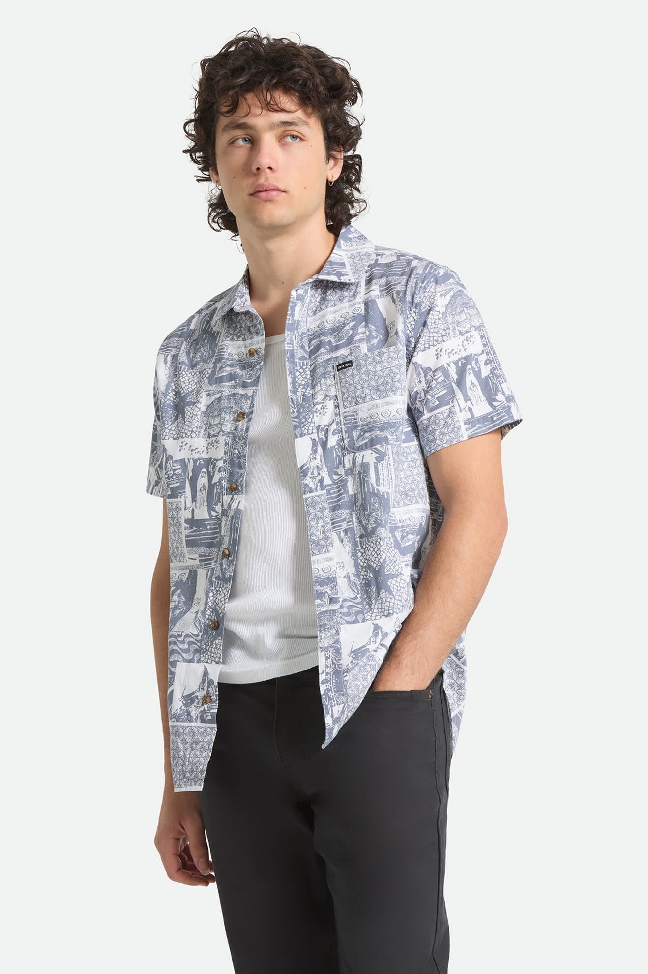 Charter Print Short Sleeve Woven - Navy/White Collage