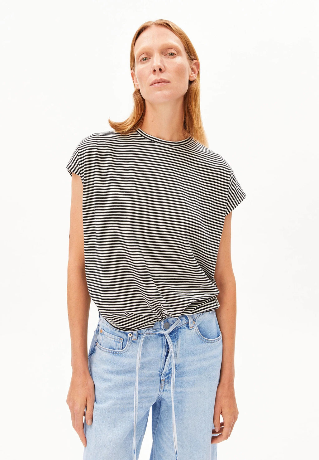Slub Jersey Stripe T Shirt - Black/Oatmilk