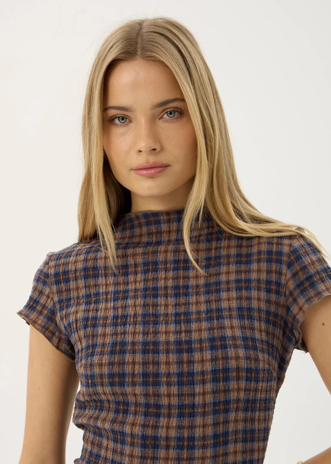 Elodie Shev Hemp Seersucker Check Dress - Indigo Check