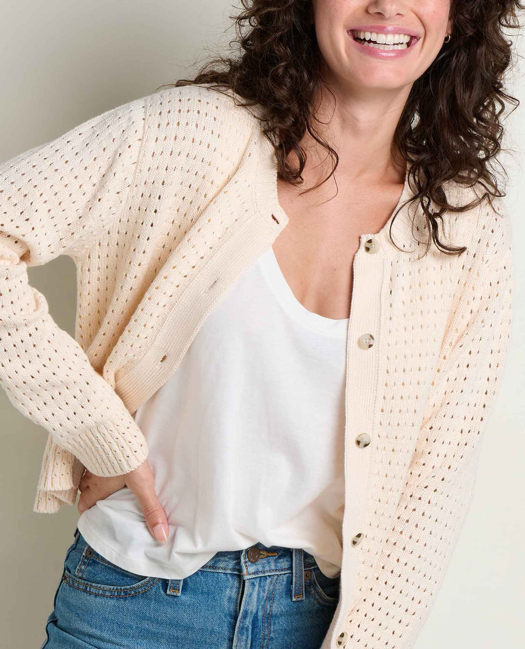 Bianca Pointelle Cardigan - Salt