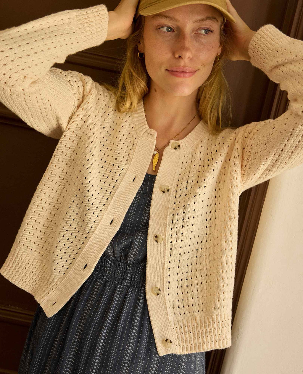 Bianca Pointelle Cardigan - Salt