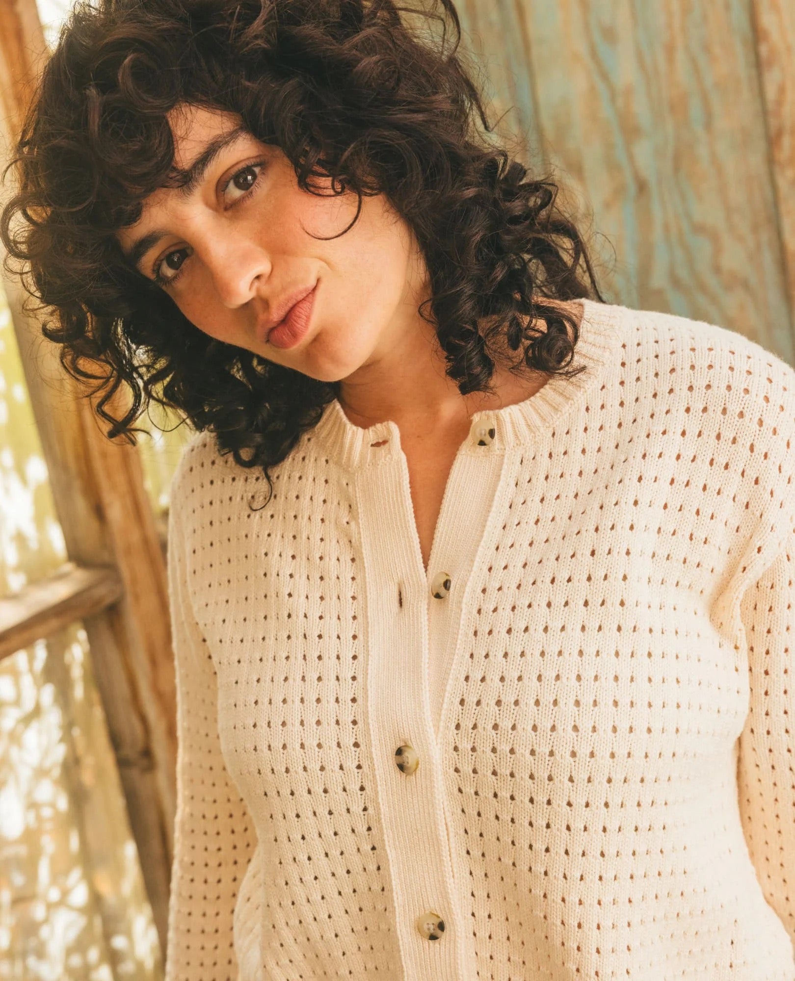 Bianca Pointelle Cardigan - Salt