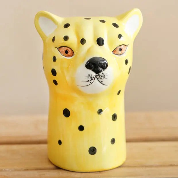 Leopard Head Ceramic Vase