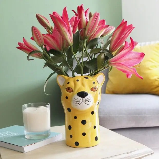 Leopard Head Ceramic Vase