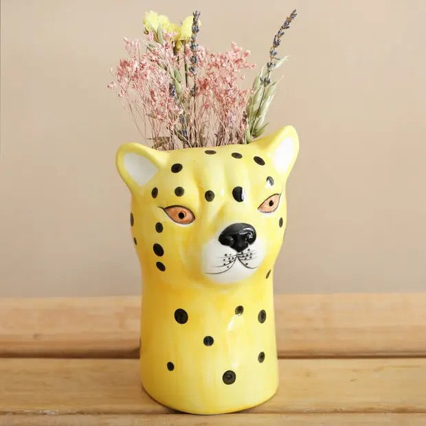 Leopard Head Ceramic Vase