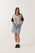 Winner's Circle Boxy Football Tee - Heather Grey/Black