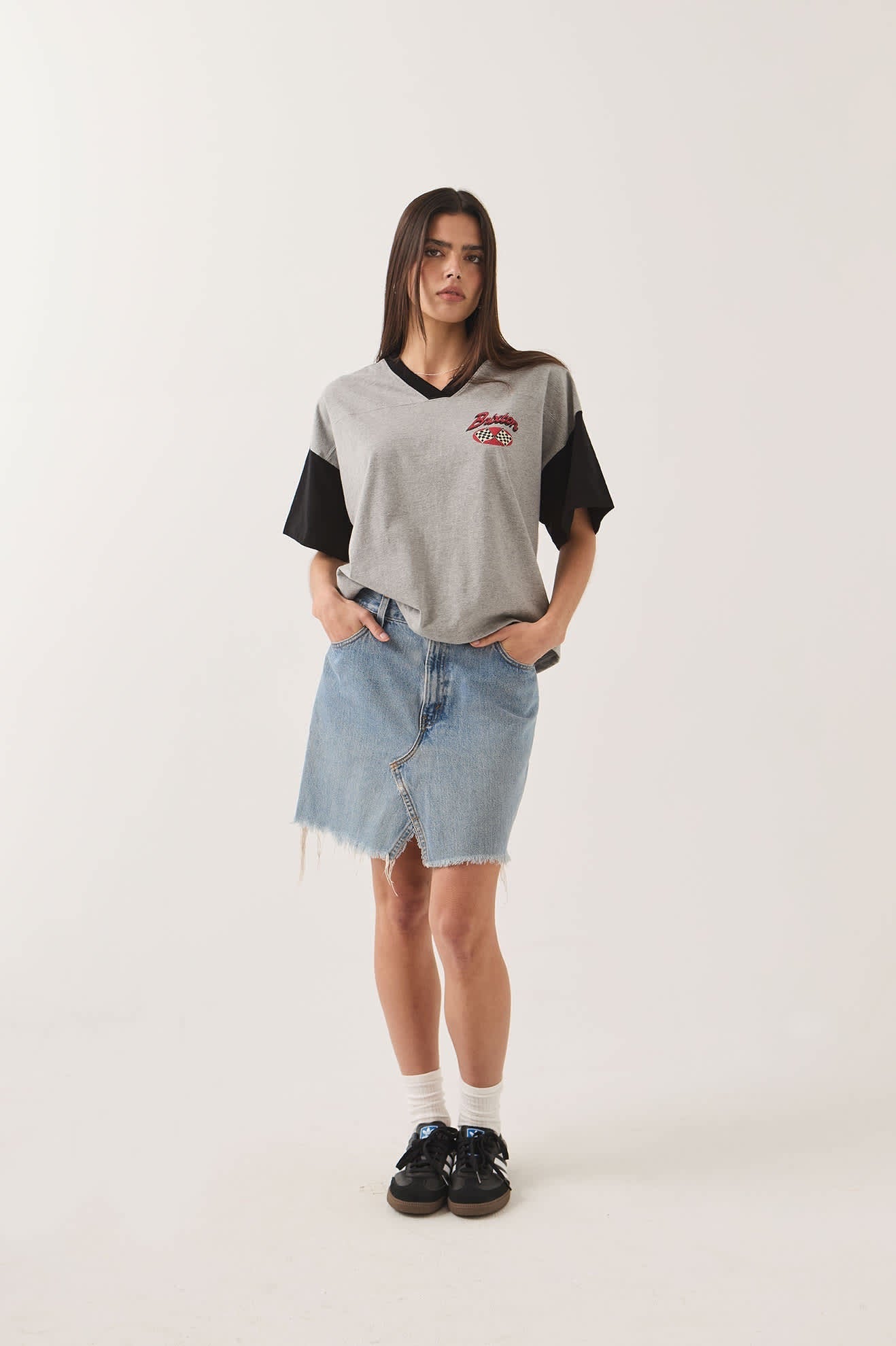 Winner's Circle Boxy Football Tee - Heather Grey/Black