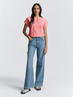 Slub Structured Short Sleeve Top - Rosewood Pink