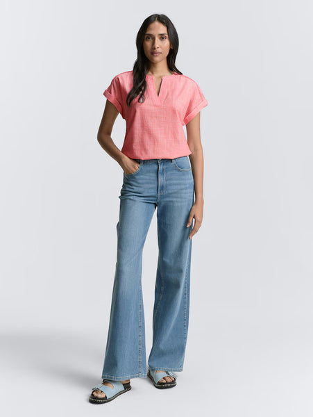 Slub Structured Short Sleeve Top - Rosewood Pink
