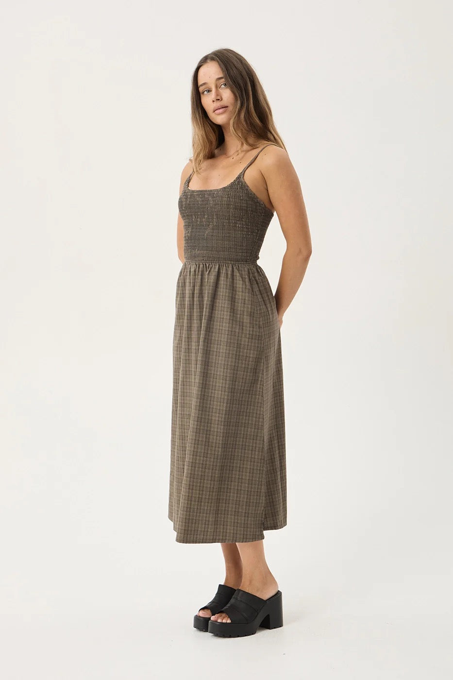 Shadow Midi Dress - Stone Check