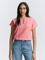 Slub Structured Short Sleeve Top - Rosewood Pink