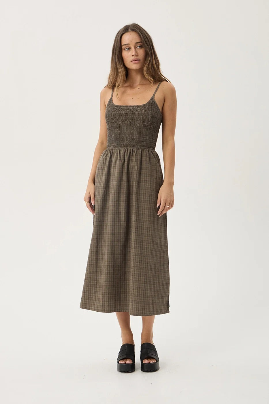 Shadow Midi Dress - Stone Check