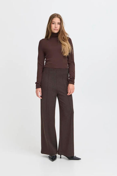 Kate Jacquard Pant 9  - Black/Brown Herringbone
