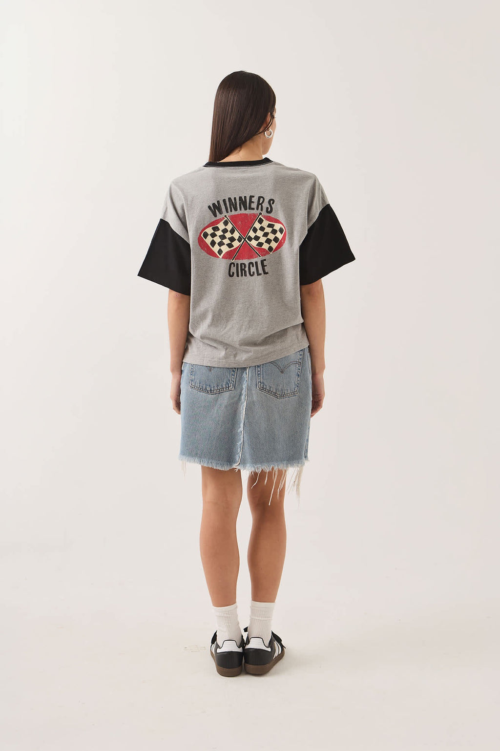 Winner's Circle Boxy Football Tee - Heather Grey/Black