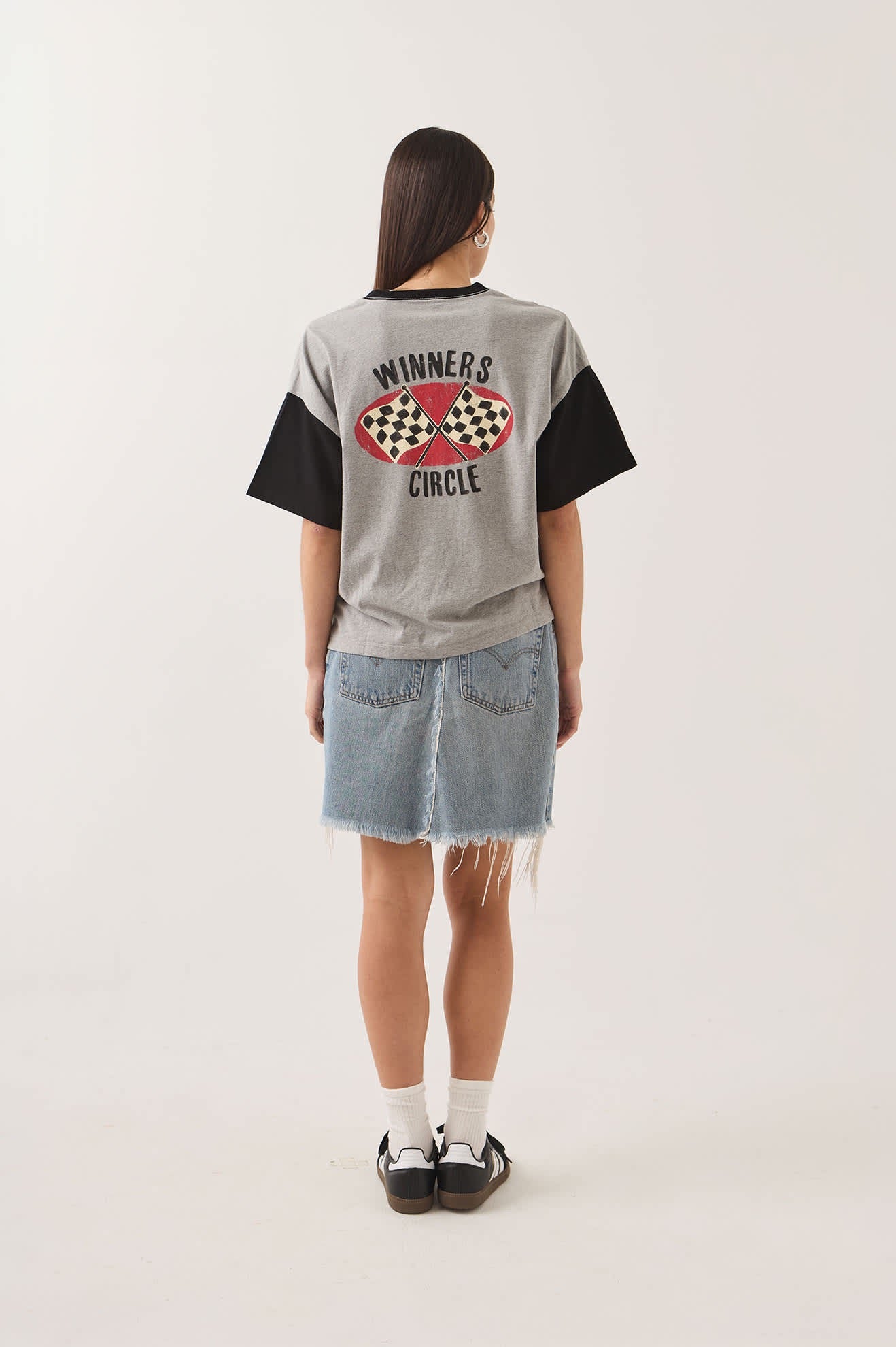 Winner's Circle Boxy Football Tee - Heather Grey/Black
